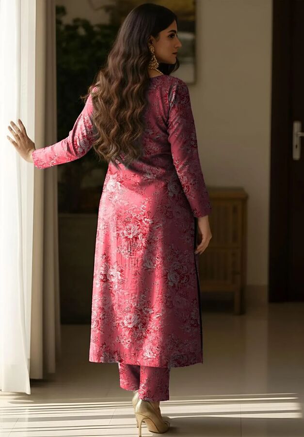 Pink printed lawn 2-piece shirt and Trouser Set