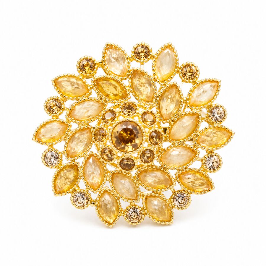 Luxury Golden Floral Crystal Statement Ring – Elegant Designer Ring