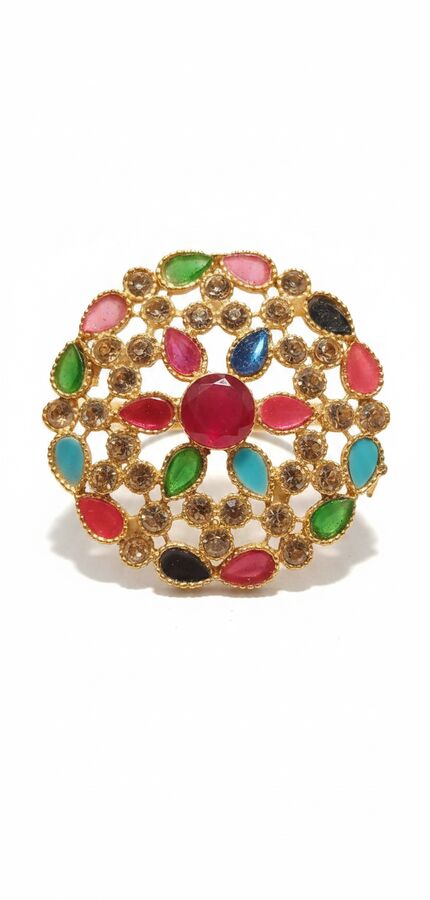 Luxury Multicolor Crystal Statement Ring – Gold Plated Floral Design