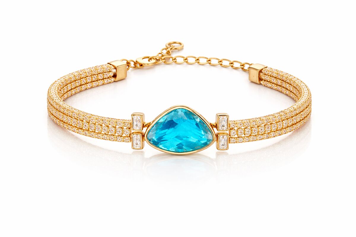 Luxury Blue Crystal Gold Bracelet – Elegant Gold-Plated Bracelet