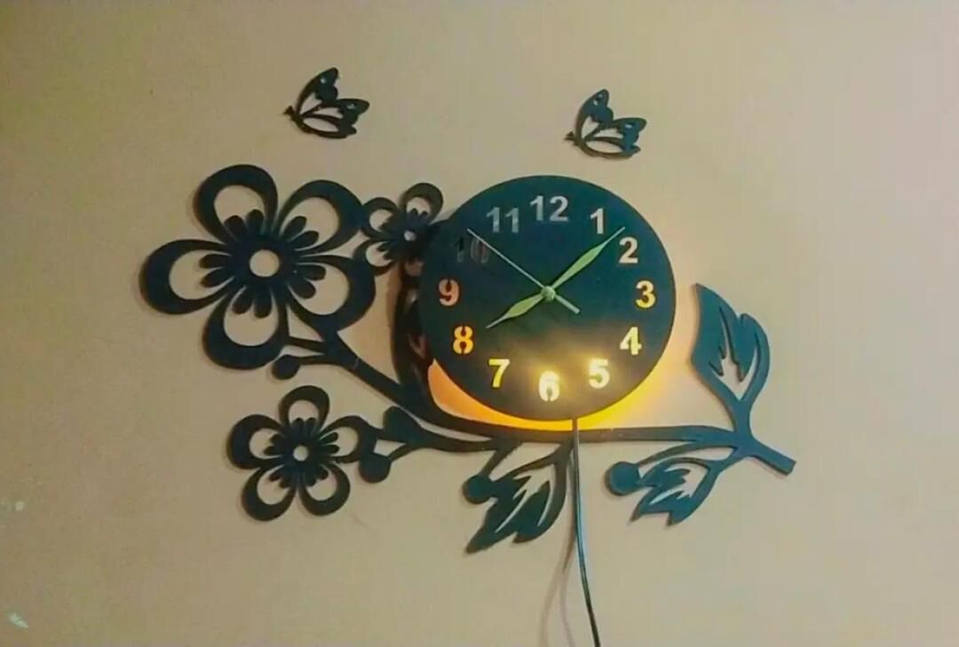 3D Flower  Wooden Wall Clock with LED Light