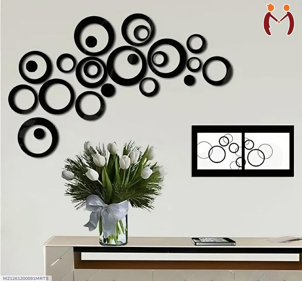 Black Abstract Circle Wall Art Set 24 Pcs Midern Decor