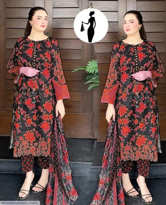 3-Piece Swiss Lawn Floral Suit