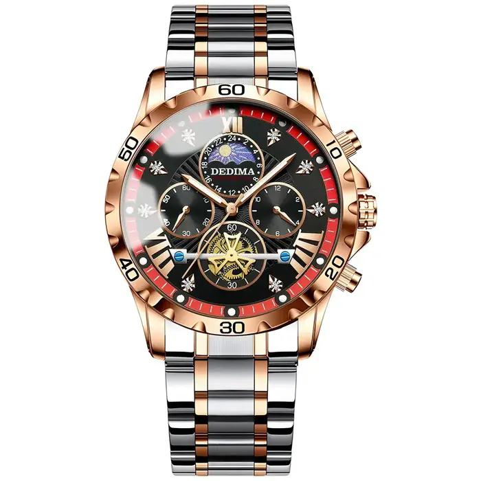 Men's Gold Flywheel Quartz Watch with Luminous Dial