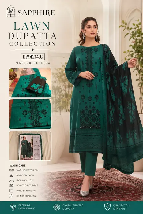 SAPPHIRE D#4214.C - MASTER REPLICA   Premium Lawn Embroidered Shirt