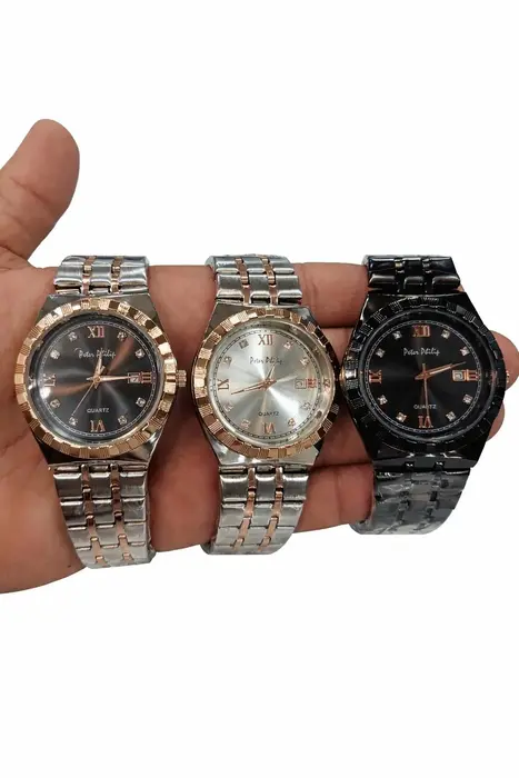 Men Rolex style quartz watch brown gold silver