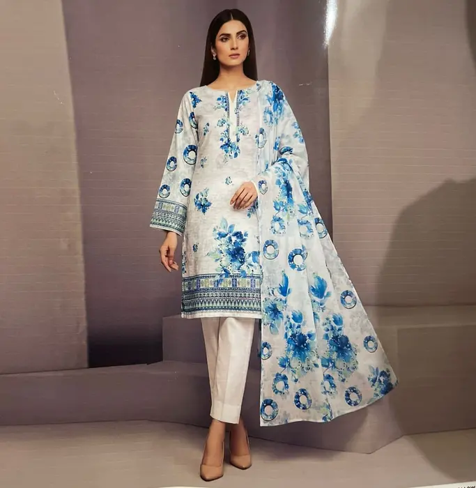 3pc printed unstitched women's suit lawn