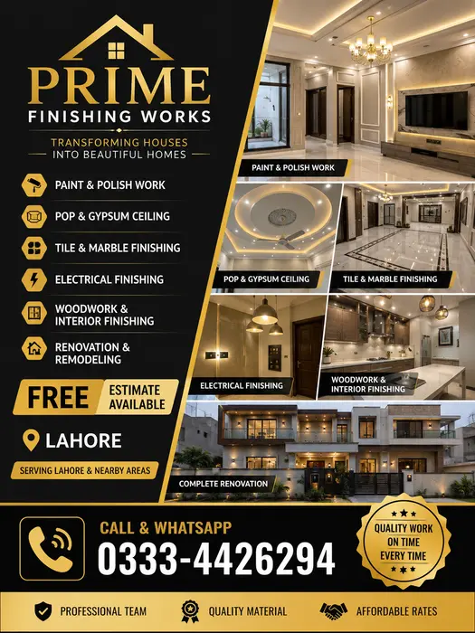 Prime Finishing Works Lahore | Expert Paint, POP, Tile