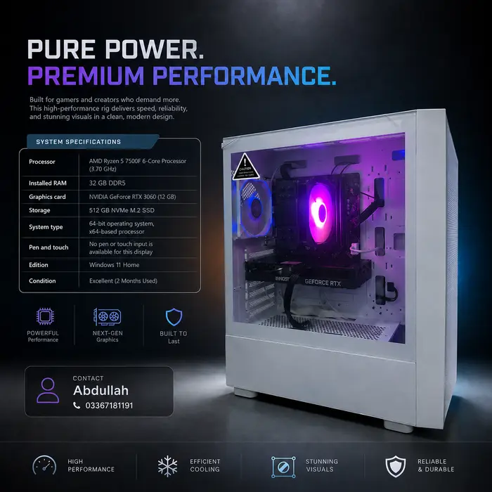 Gaming PC Ryzen 5 7500F | RTX 3060 12GB | 32GB RAM | High-End Setup