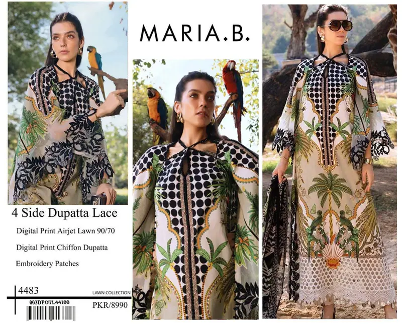 DIGITAL PRINT AIRJET LAWN 90/70 With 4 Side Lace CHIFFON DUPATTA