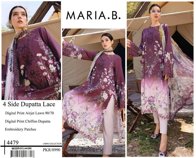 DIGITAL PRINT AIRJET LAWN 90/90 With 4 Side Lace CHIFFON DUPATTA