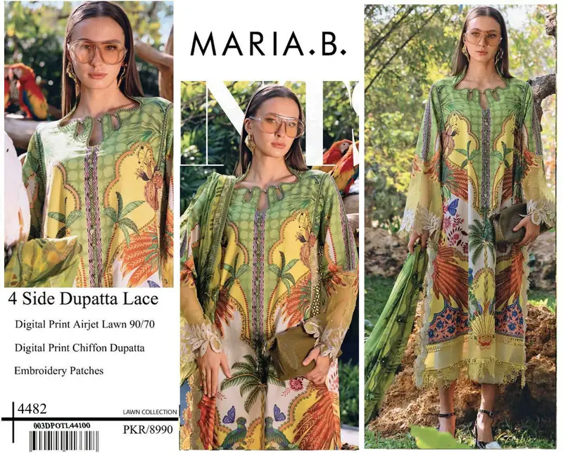 DIGITAL PRINT AIRJET LAWN 80/70 With 4 Side Lace CHIFFON DUPATTA