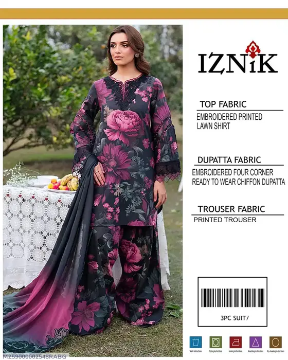 3 PCs women,s unstitched embroidered Suit