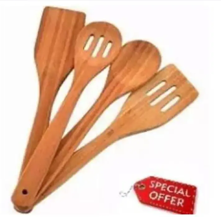 Pack Of 4 - Wooden Spoon Set - Light Brown Kitchen Tools &amp; Gadgets