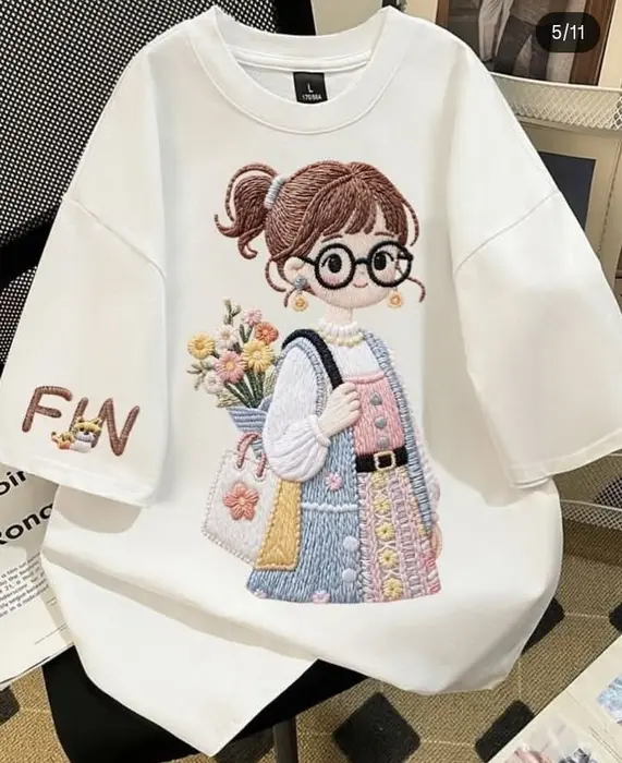Premium Cute Anime Girl Embroidered Oversized T-Shirt