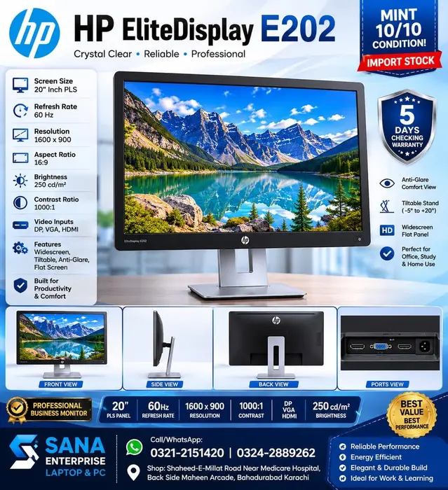 Qty Available Hp Elite E202 20 Inch IPS LED A Grade Import Stock