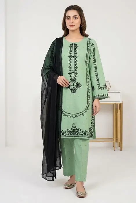Mint Green Embroidered 3 Piece Elegant Women's Collection