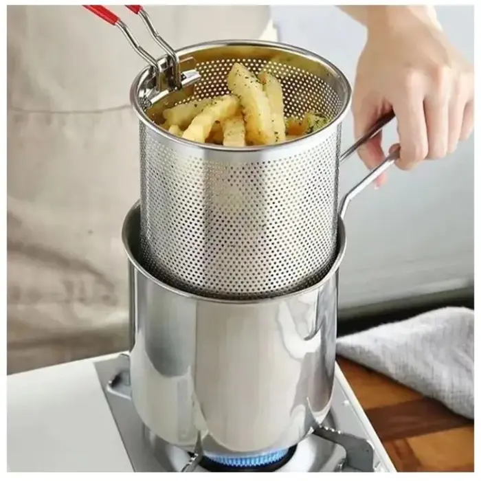 Stainless Steel Deep Fryer Pot with Strainer Heavy-Duty Frying Pan