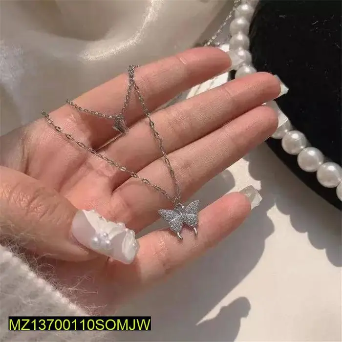 Silver Buttierfly double layer necklace