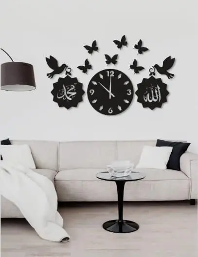 Delivery available Allah Muhammad Wooden Wall Clock Black Laser Cut