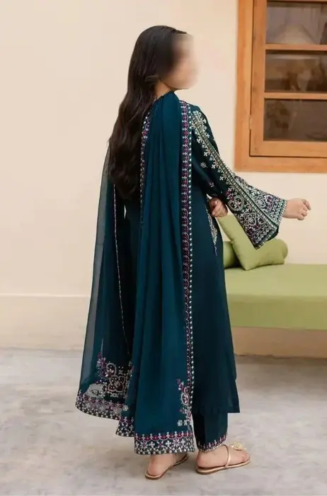 Blue Embroidered Lawn 3Pcs Women Suit Set