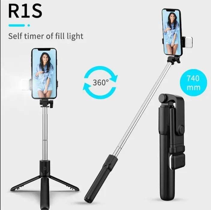 Selfie Stick  Rotating Black ABS Plastic